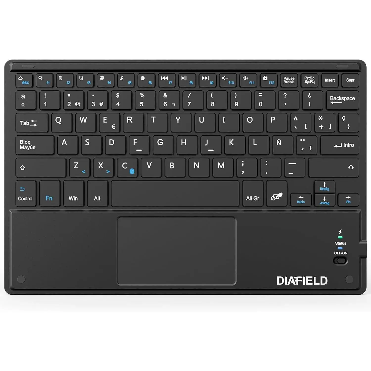 FGNS Teclado Inalámbrico Español Ñ con Panel Táctil， Teclado con TouchPad Bluetooth Inalámbrico de 10 Pulgadas Multi-función, [Español] QWERTY español, para Tablet/Pad/TV/Ordenador,