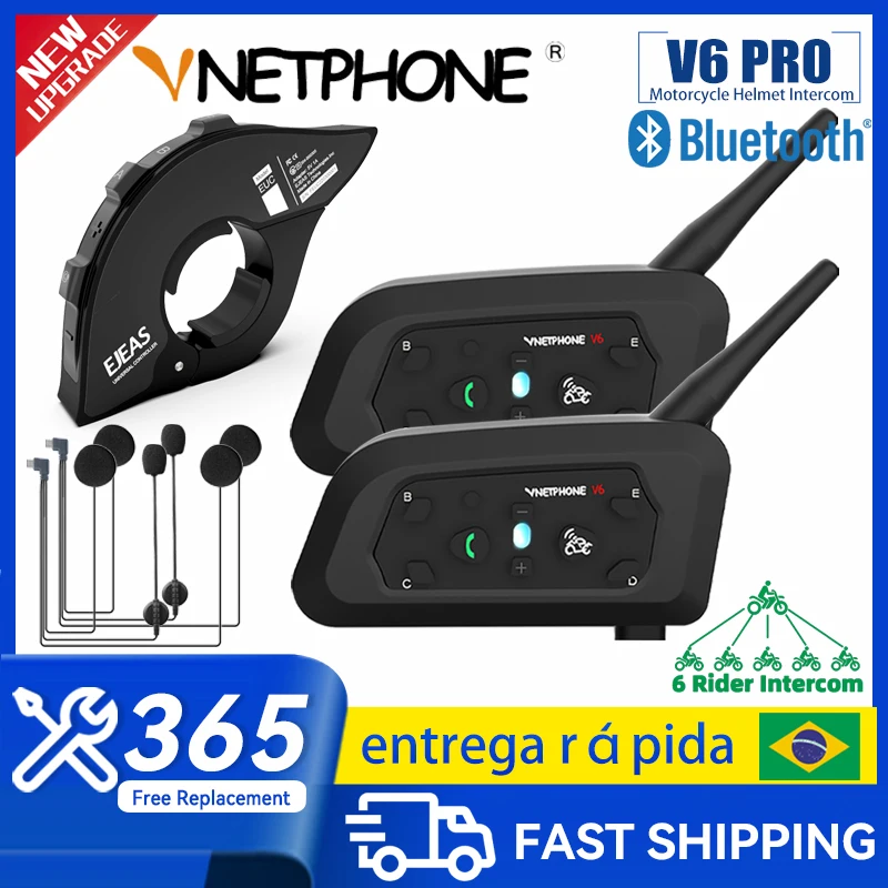 Vnetphone V6 6 Rider Motorcycle Helmet Headset Bluetooth Intercom Remote Control Full Duplex Communication Interphone Waterproof