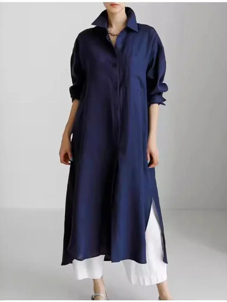 Robe en lin de coton pour femmes, cardigan irrégulier, simple boutonnage, manches longues, chemise élégante, mode d'été, nouveau