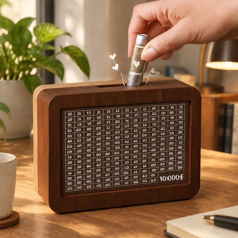 Kids' Durable Wooden Savings Vault, Refillable Cash Box with 1000-10000 Euro Money Storage Capacity