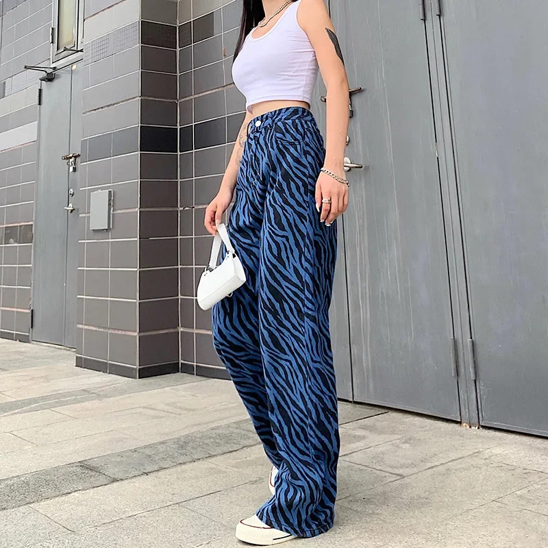 

Y2k Zebra Stripes Jeans Loose Wide Leg Pants Women Vintage Indie High Waist Denim Pants 2024 New Fashion Spring Autumn Trousers