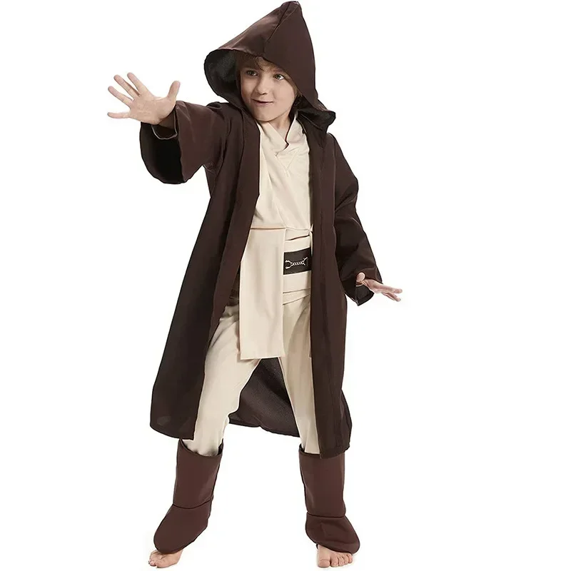 Disfraz de Star Wars Obi-Wan Kenobi para niños, Cosplay de guerrero Jedi, capa con capucha, traje, disfraces de fiesta de Halloween para niños