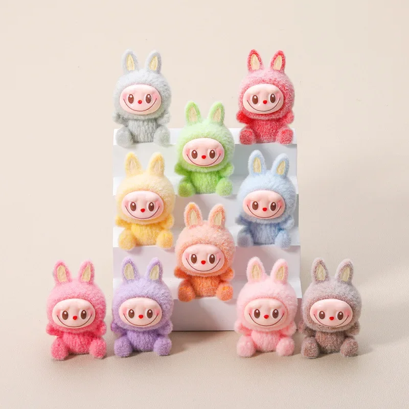 

LABUBU labubu Flocking La Bu Cute Mini Doll Trendy Toy Model Ornament Blind Bag Pendant Key chain