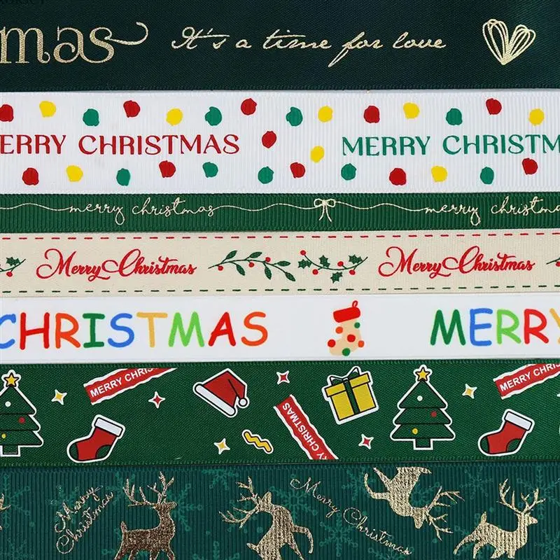 4.5m Christmas Ribbon Printed Christmas Polyester Ribbon For Handmade Design Christmas Decoration DIY Gift Packing