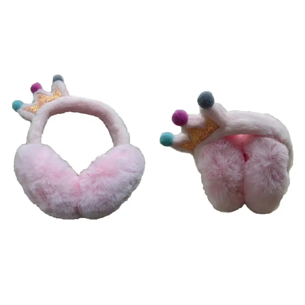 Soft Earmuffs Cartoon Ear Crown Shape Winter Earmuffs Cozy Plush Ear Warmers for Outdoor Cycling Thickened Elastic Anti-slip