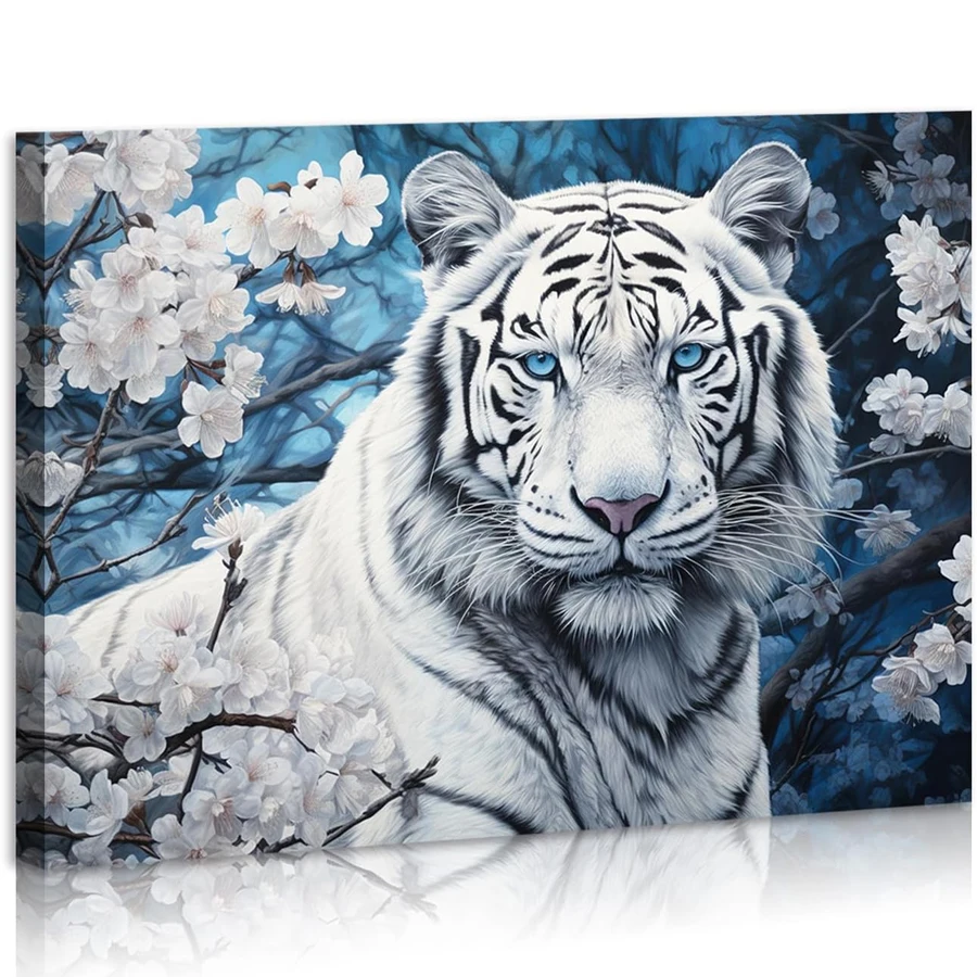 5D DIY diamond painting White Tiger Wall Art Tiger Face Portrait diamond embroidery cross stitch Flower Tiger mosaic home decor