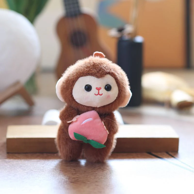 Cute Fruit Monkey Plush Toy Keychain Stuffed Animal Doll Keyring Lovely Backpack Pendant Car Key Holder Decoration Gift