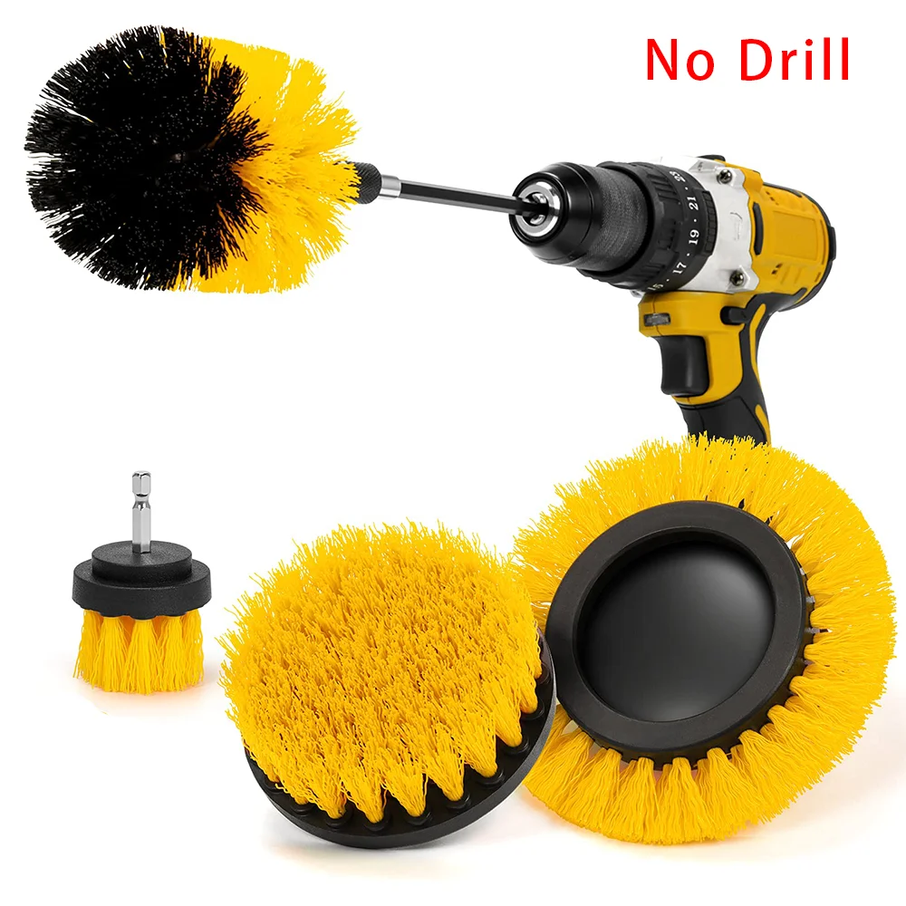 Set di accessori per spazzole gialle per trapano, 5 pezzi con spazzole estese da 2/3,5/4/5 pollici per dettagli auto, superfici del bagno, cucina, doccia
