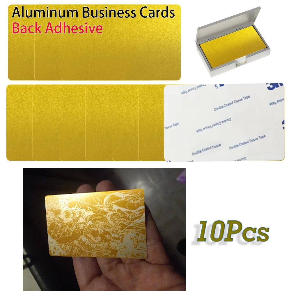 10 Stuks 0.2 Mm Metalen Visitekaartjes Aluminium Blanks Kaart Voor Klant Lasergravure Diy Gift Kaarten Terug Lijm stijl