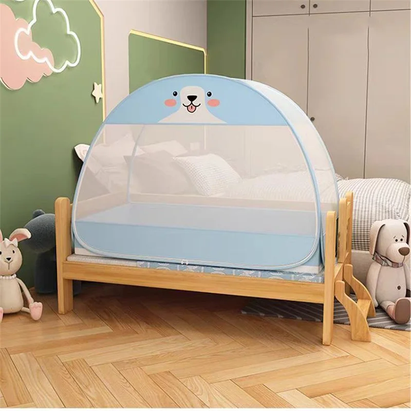 Cartoon Style Crib Mosquito Net Yurt-type Install-free Large Space Kids Mosquito Net Full Bottom Anti-fall Foldable Mosquito Net