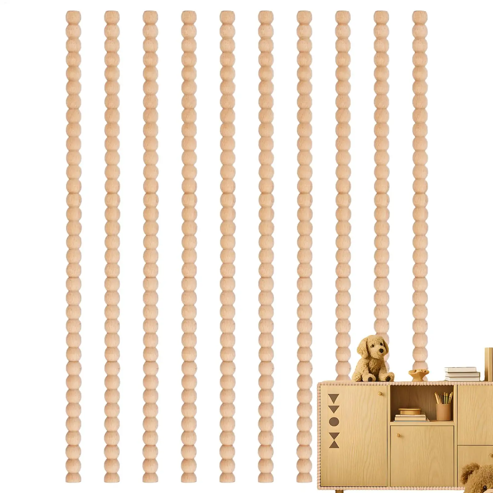 10pcs Wood Trim Molding 15.75 Inch Half Round Wood Beads Trim Strip Wooden Molding For Home Window Door Wall Furniture Deco