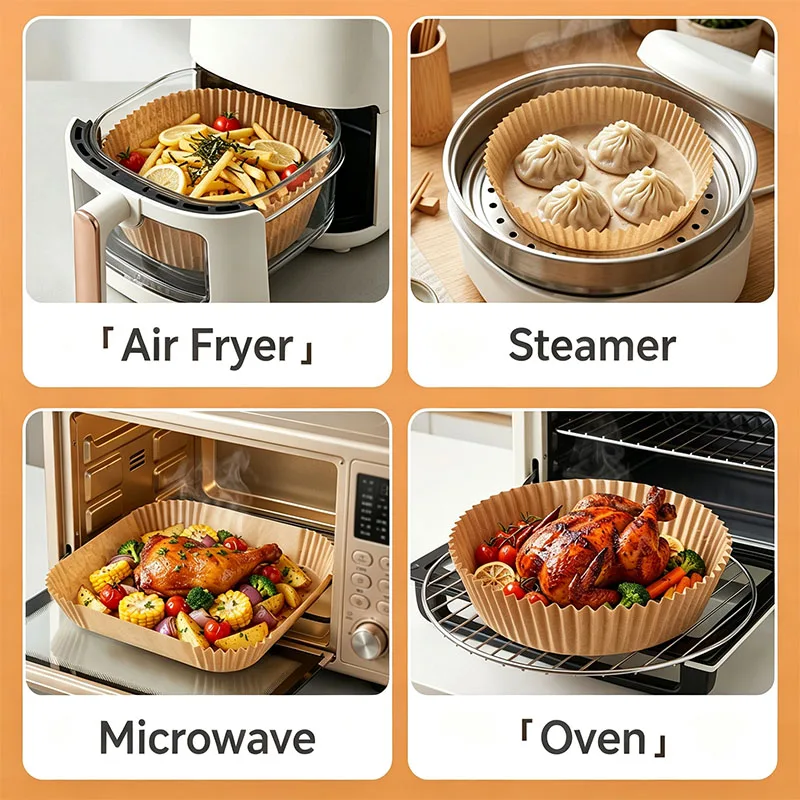 Air Fryer Disposable Round Paper Liners Non‑Stick Heat‑Resistant Grease‑Proof Baking Paper with Storage Box Kitchen Cooking Tool