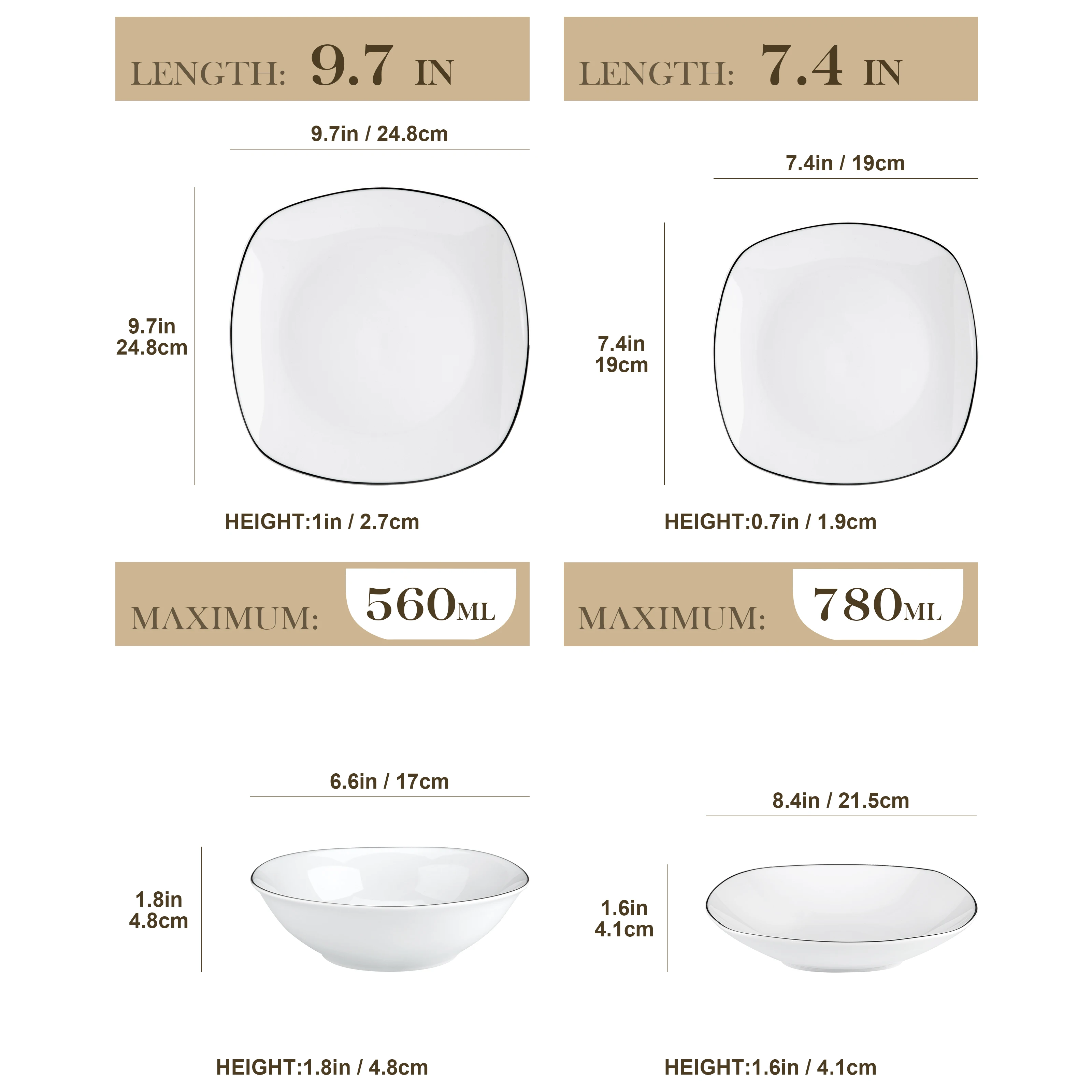 MALACASA ELISA 24/48 Piece Porcelain Plates Sets with 12*Soup Dinner Plates Dinnerware Set Service for 12/24 Person