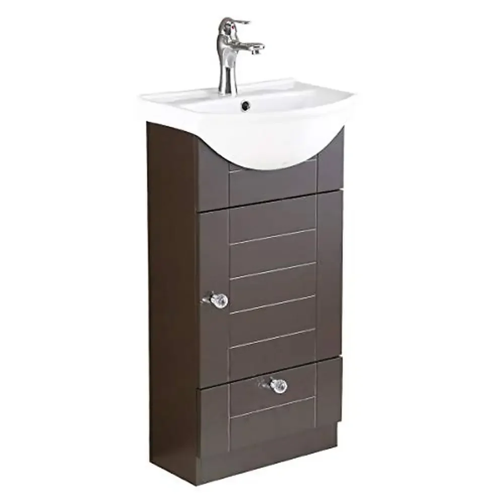 

Small White Bathroom Vanity Sink with Dark Oak Cabinet Faucet and Drain Assembly Durable Grade A Vitreous China Ample Storage