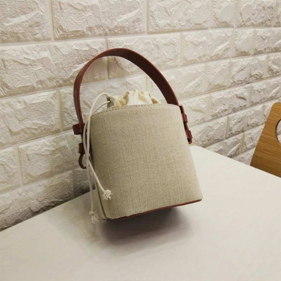 

Women's Purse and Handbag Korea drawstring bucket bag linen contrast color small bag new single shoulder crossbody bag bolsa sac