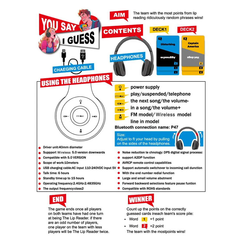 

Игра для вечеринки без цензуры для чтения губ на основе наушников. Игра для вечеринок для 2 игроков.