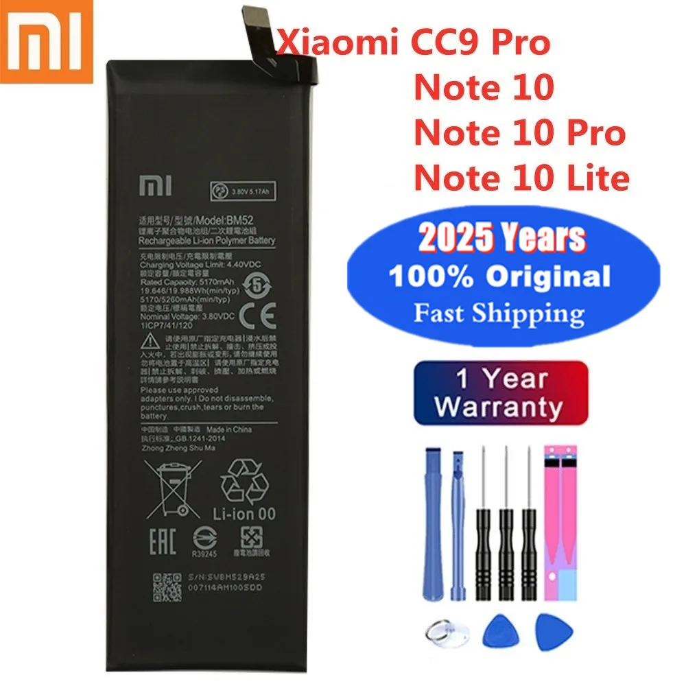 2025 Years 5260mAh BM52 Original Battery For Xiaomi Mi Note 10 Lite 10Lite / Mi Note 10 Pro 10Pro / CC9pro CC9 Pro Phone Bateria