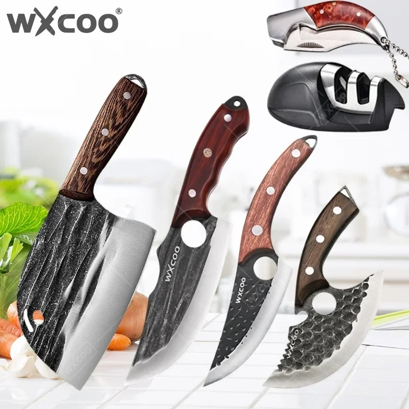 WXCOO Kitchen Utility Knife Houseware Blade Stainless Steel Fruit Knife Slicing Butcher Knife Wooden Handle Bottle Opener