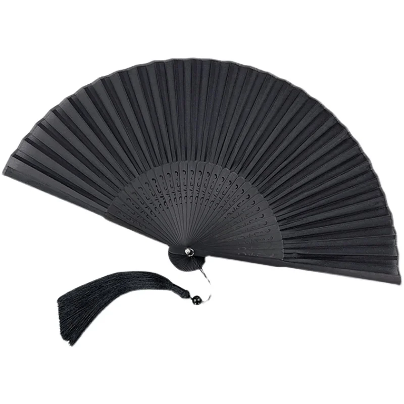 The product can be customized. Black silk fan folding fan antique style solid color women's summer cheongsam Hanfu classical por