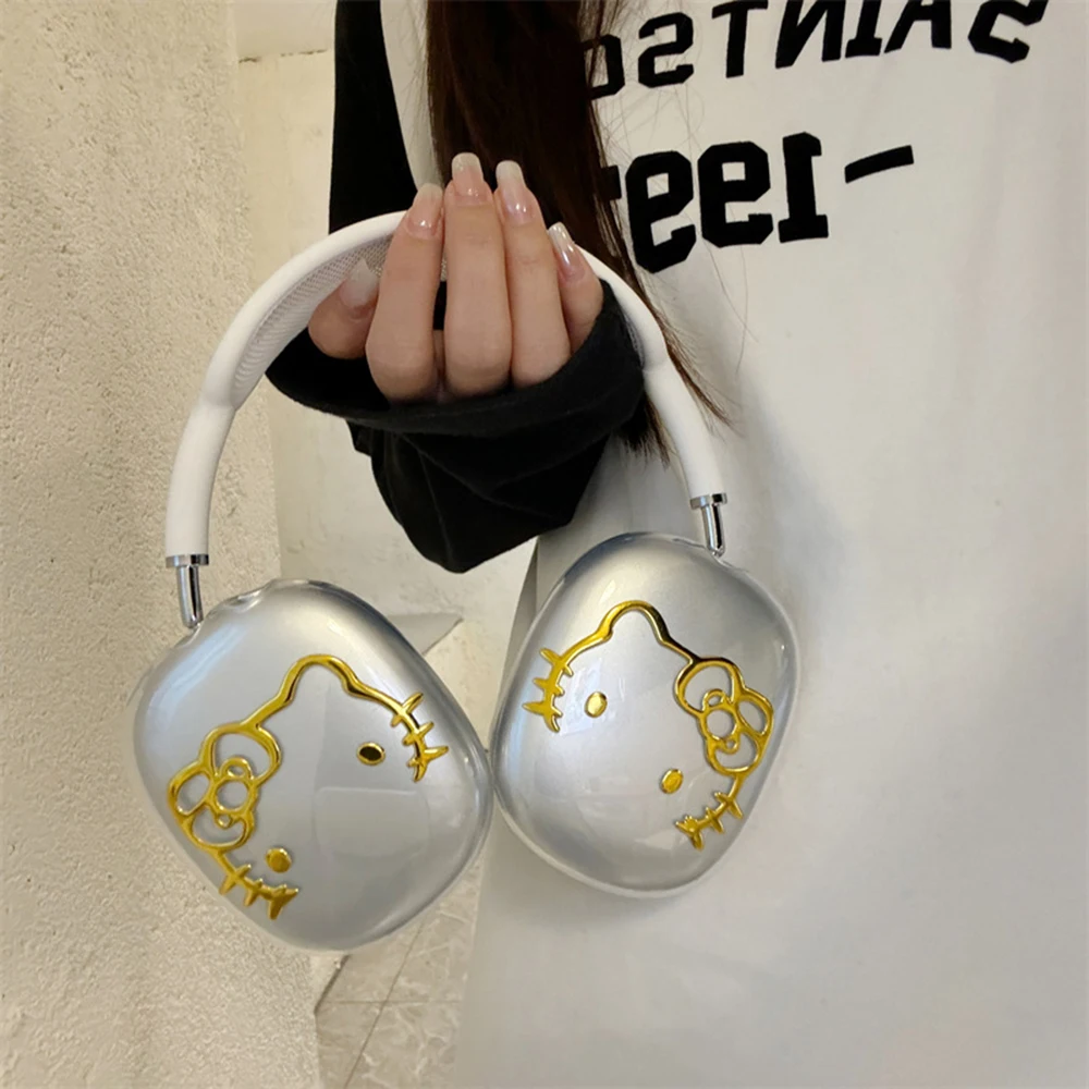 MINISO Headphone Silicone Case For Apple Airpods Max Protective Cover Electroplate Hello Kitty  Cute Cartoon Headset Cases Shell