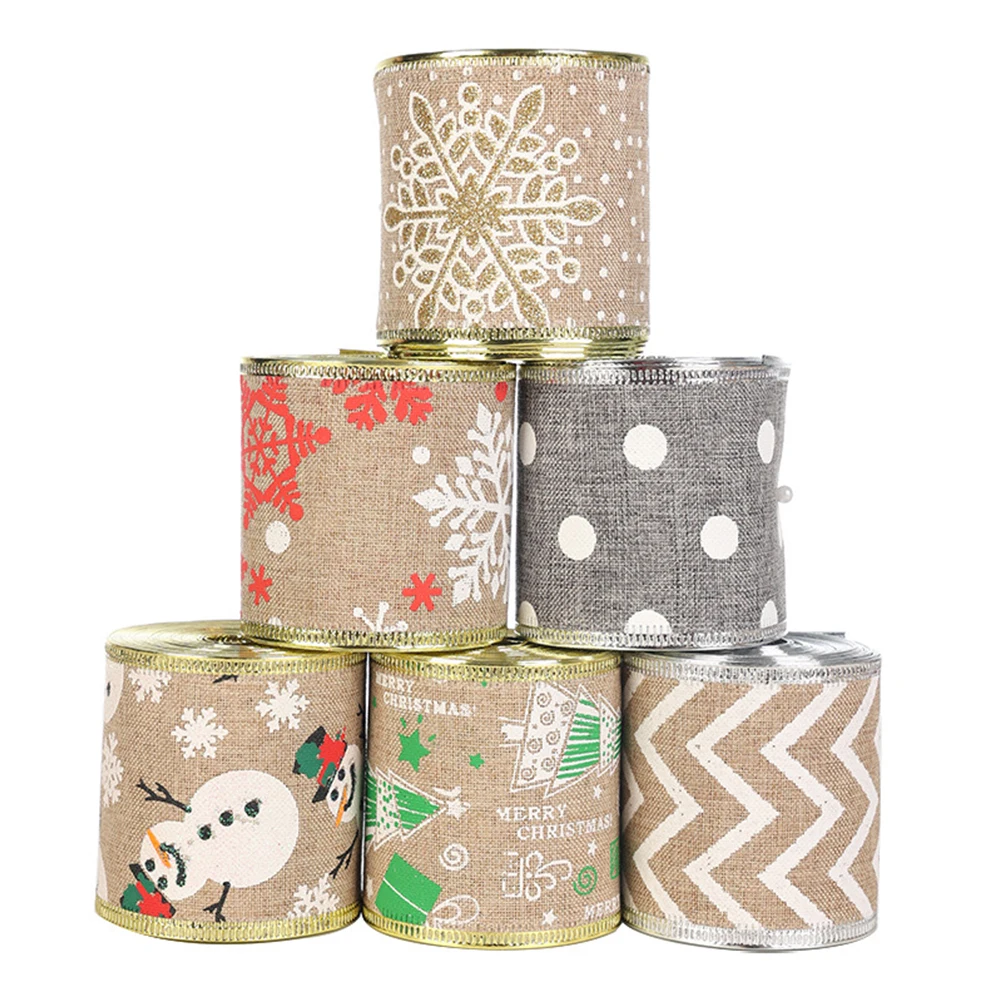 1X Nachahmung Leinen Weihnachten Band Rolle 6m Gold Und Silber Band Für Dekor DIY Handwerk Blumenstrauß Pack Party decor