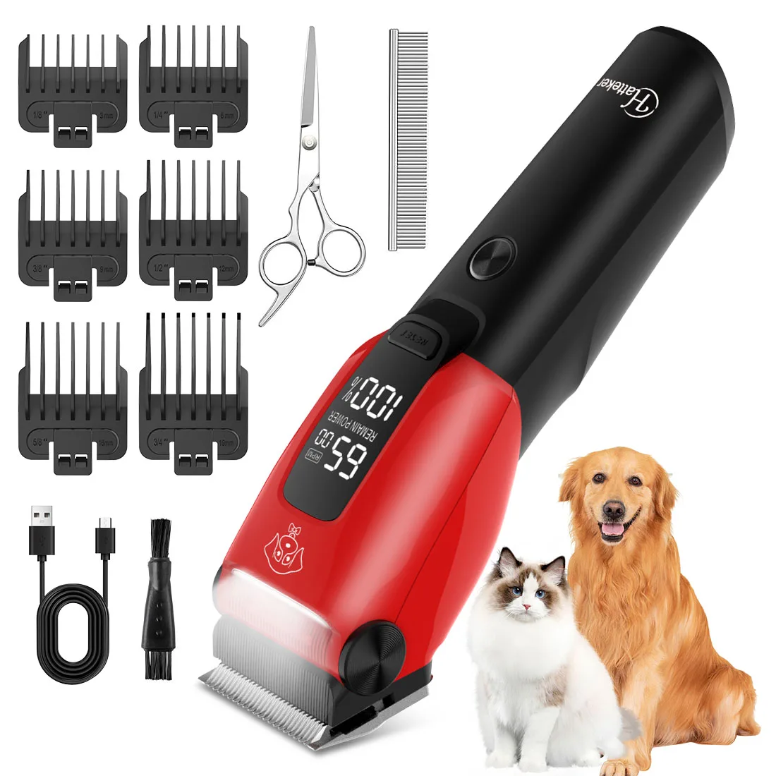 

Hatteker Машинка для стрижки домашних животных Профессиональный триммер для шерсти собак Бритва для ухода за кошками Заряженная электрическая машина для стрижки домашних животных для маленьких и больших животных