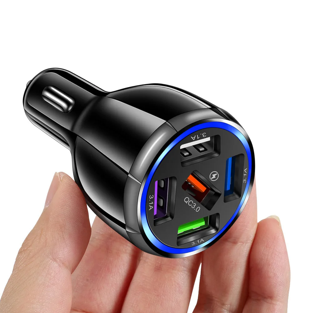 

USB Car Charger Quick Charge 5 Ports Car Cigarette Lighter QC 3.0 Fast Charging Adapter For iPhone Xiaomi Mobile Phone