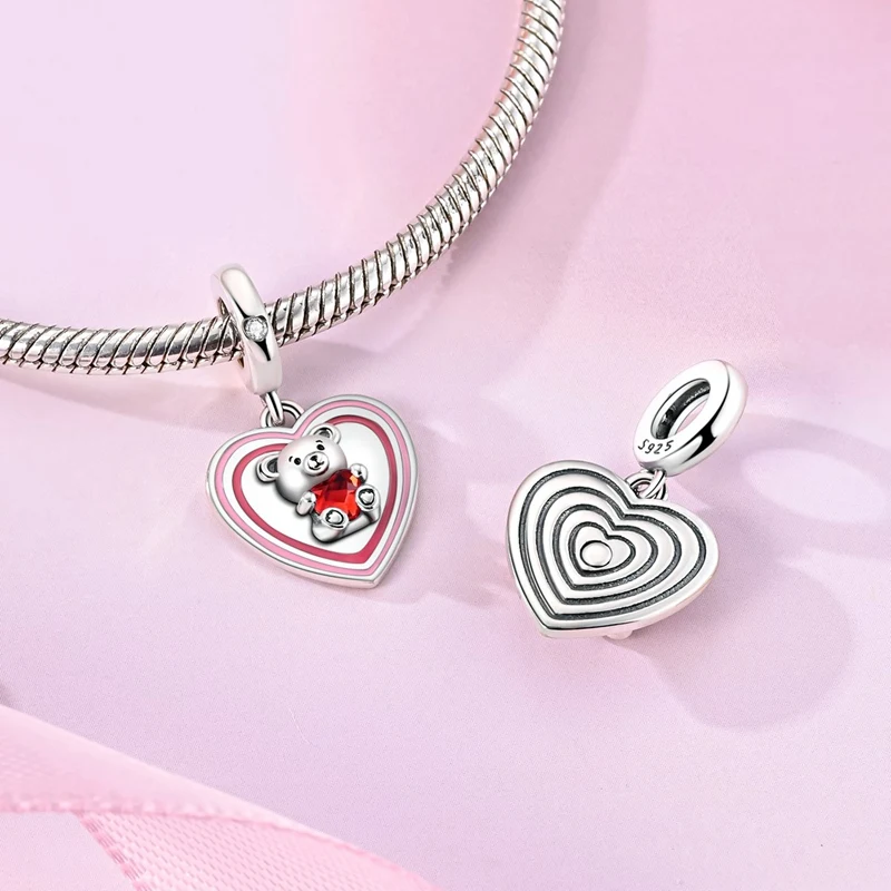 

925 Sterling Silver Heart Charms Bead CZ Zircon Love Bear Dangle Fit Original Bracelet DIY Women Jewelry Gift