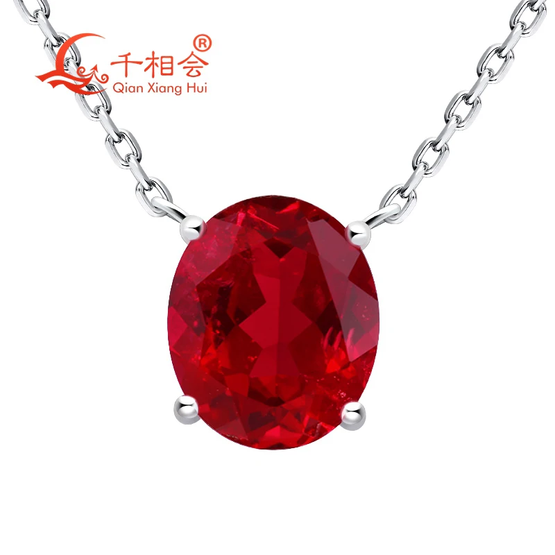 925 silver oval shape 10*12mm rose pink / Pigeon Blood Red color lab grwon created ruby with inclusions Jewelry Pendant Necklace