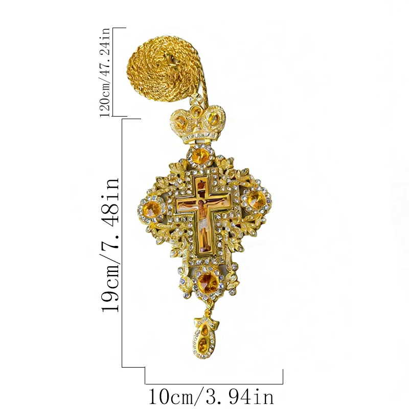 Handcrafted Gold Orthodox Priest Cross Necklace Yellow Gem Accent Pectoral Crucifix Pendant For Church Liturgy And Collection