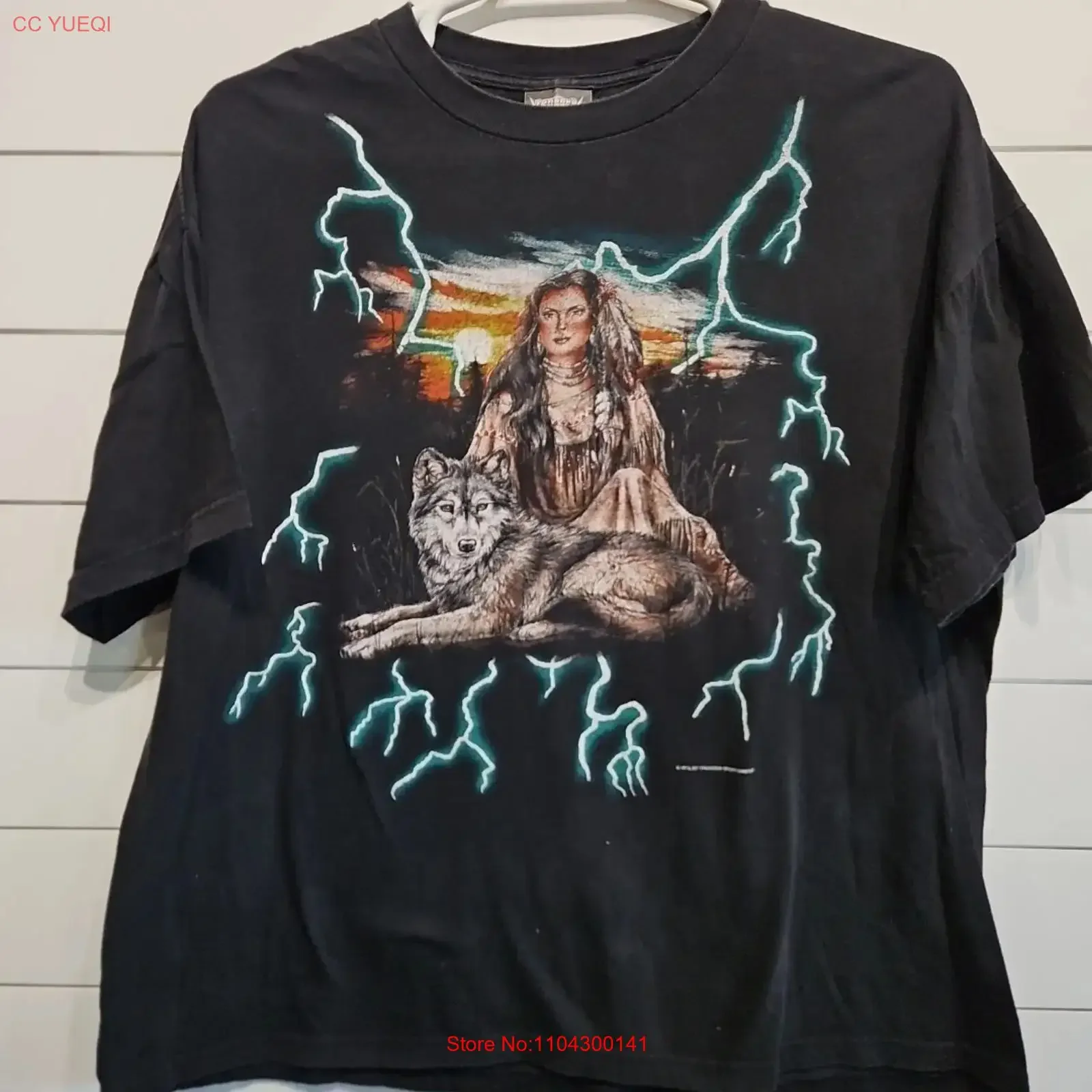 Vtg American Thunder Lighting Wolf Nature T Shirt Mens XXL Native Motorcycle vintage Washed Top For Everyday Wear streetwear