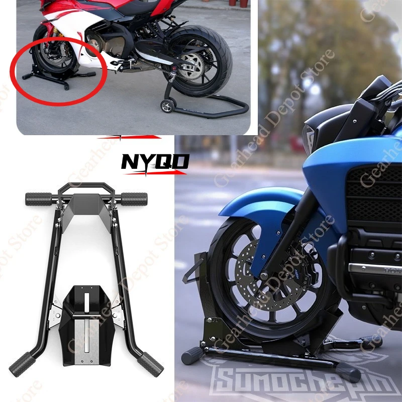 

Heavy Duty Motorcycle Front Wheel Lifting Paddock Stand Garage Parking Fix Maintenance Rack Display Washing Tool Support Bracket