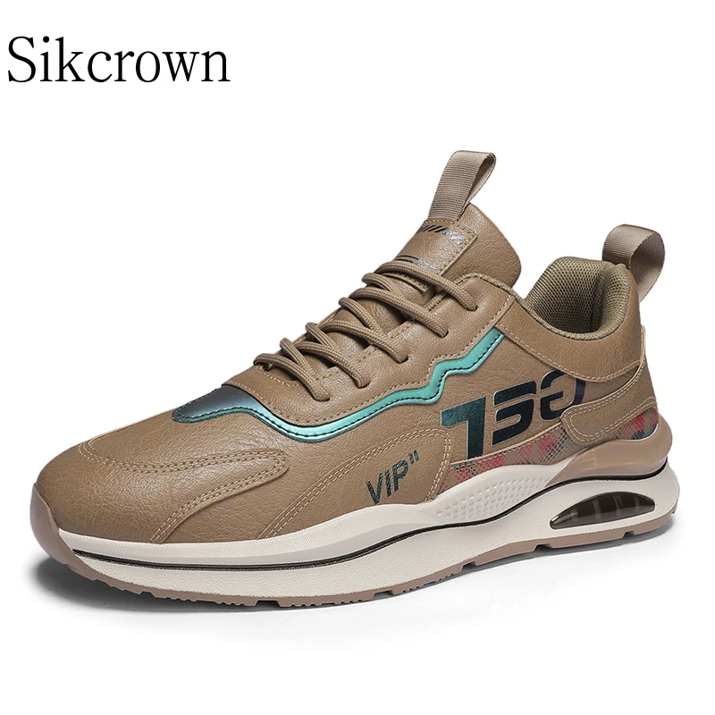 

Brown Male Leather Sneakers Athletics Training Shoes Casual Running Air Cushion Sport Shoe Sneakers Breathable Fashion Lightweig