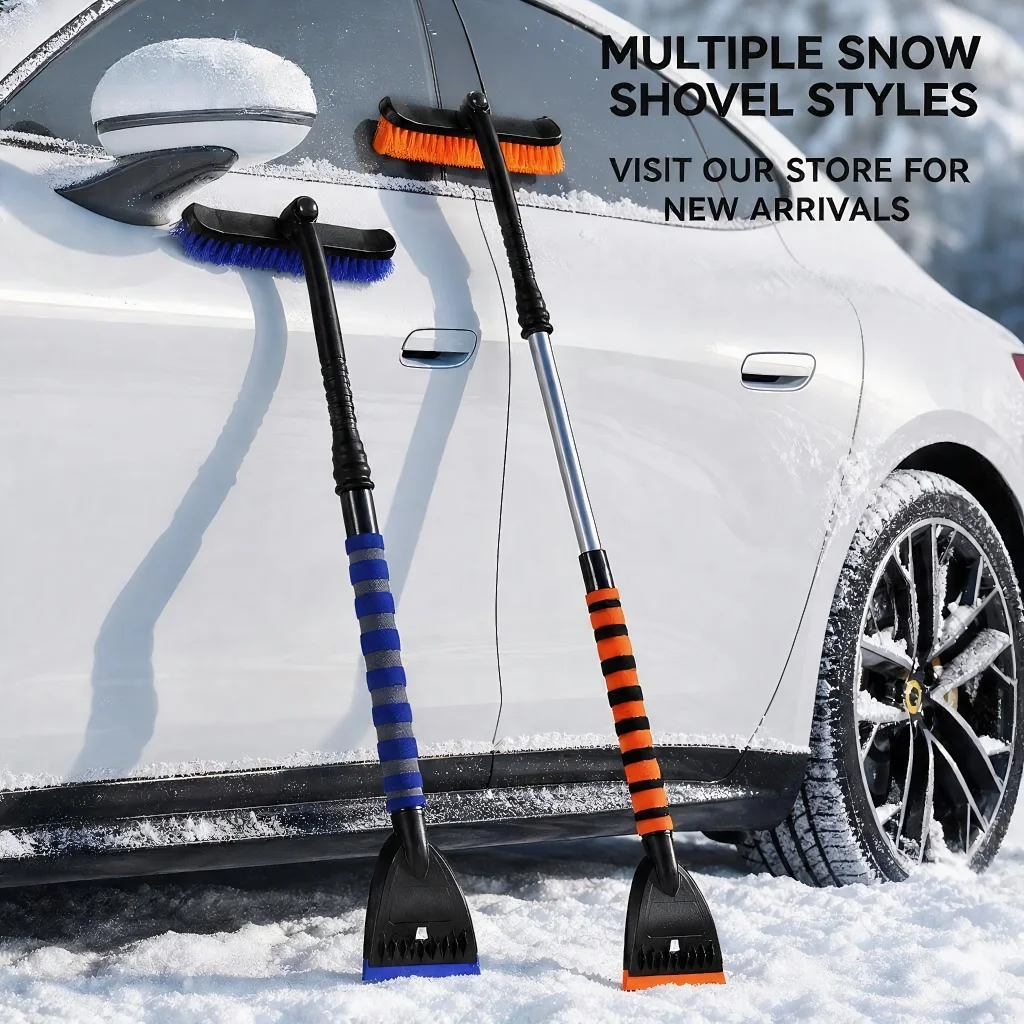 Extendable Car Ice Rotatable Brush Shovel Retractable Winter Snow Shovel Ice Removal Scraper Auto Snow Cleaning Tool Accessories
