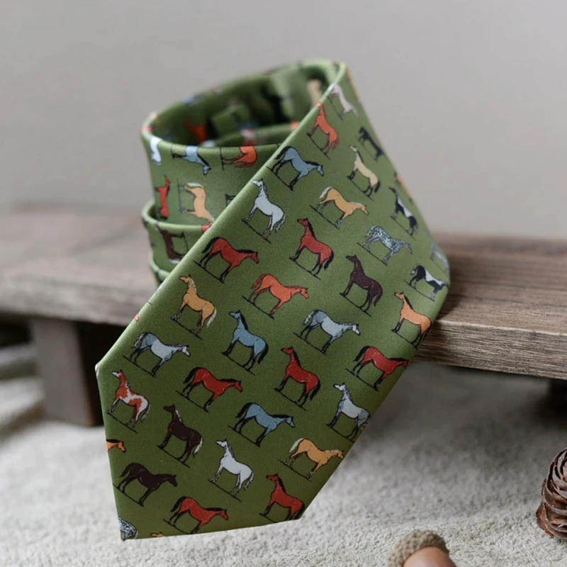 8cm Width New Design Printed Neckties Retro Anchor Animal Green Brown Neck Ties For Men Daily Wear Shirt Tuxedo Accessories Gift