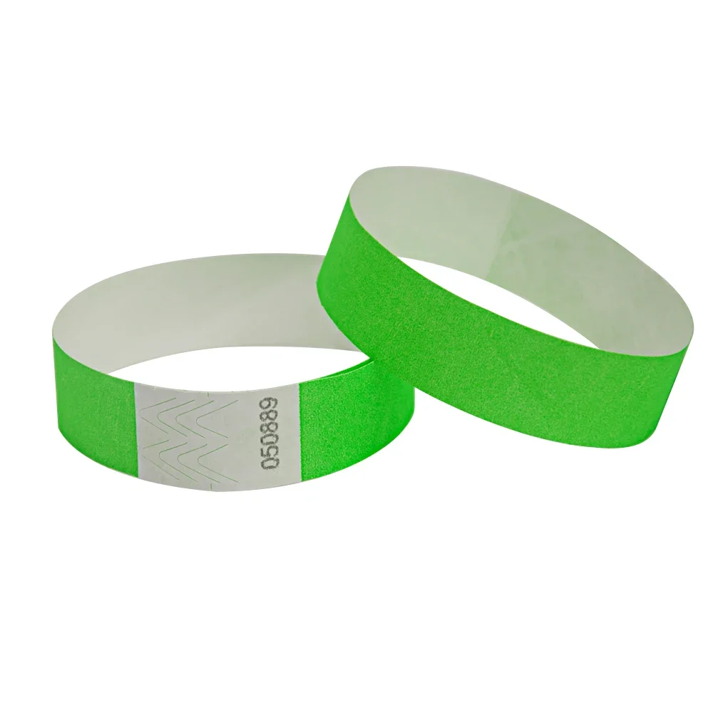 Neon Green Colors Tyvek Wristbands with Series Numbers, ID Wristbands for Parties Events, 3/4 