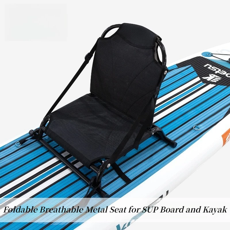 Foldable Breathable Metal Kayak Seat Adjustable Backrest SUP Board Canoe Fishing Seat with Fixing Straps