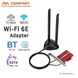 Adaptador de rede sem fio para Linux, Cartão WiFi, PCI Express, 802.11AX, AC, WiFi, Banda Dupla, 2.4G, 5G, 6GHz, BT5.3, 5374Mbps, BT5.3