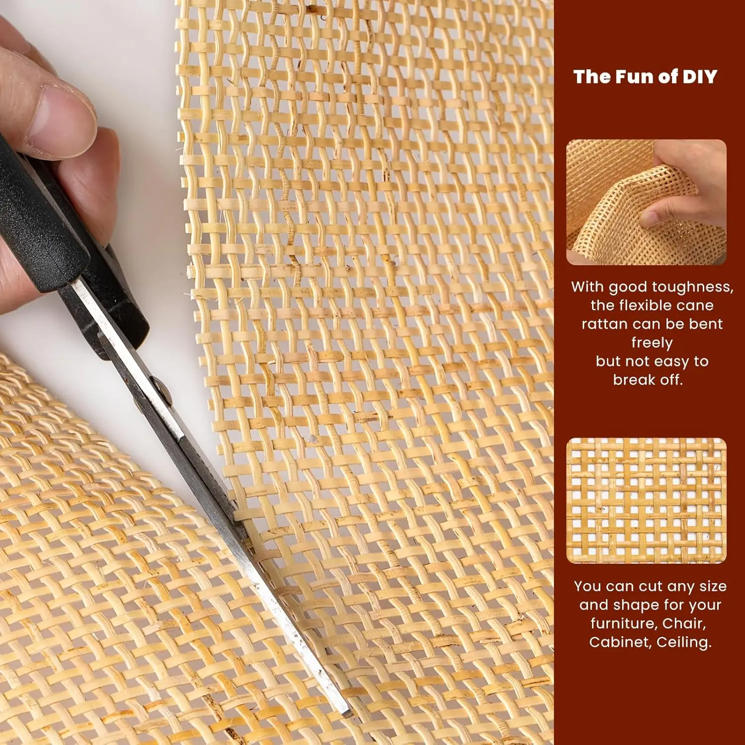 Natürliches Rattan-Geflecht auf Rolle, 35-55cm Breite, Großformatiges Geflechtmaterial, Rattan-Material für DIY-Projekte – Detail 2
