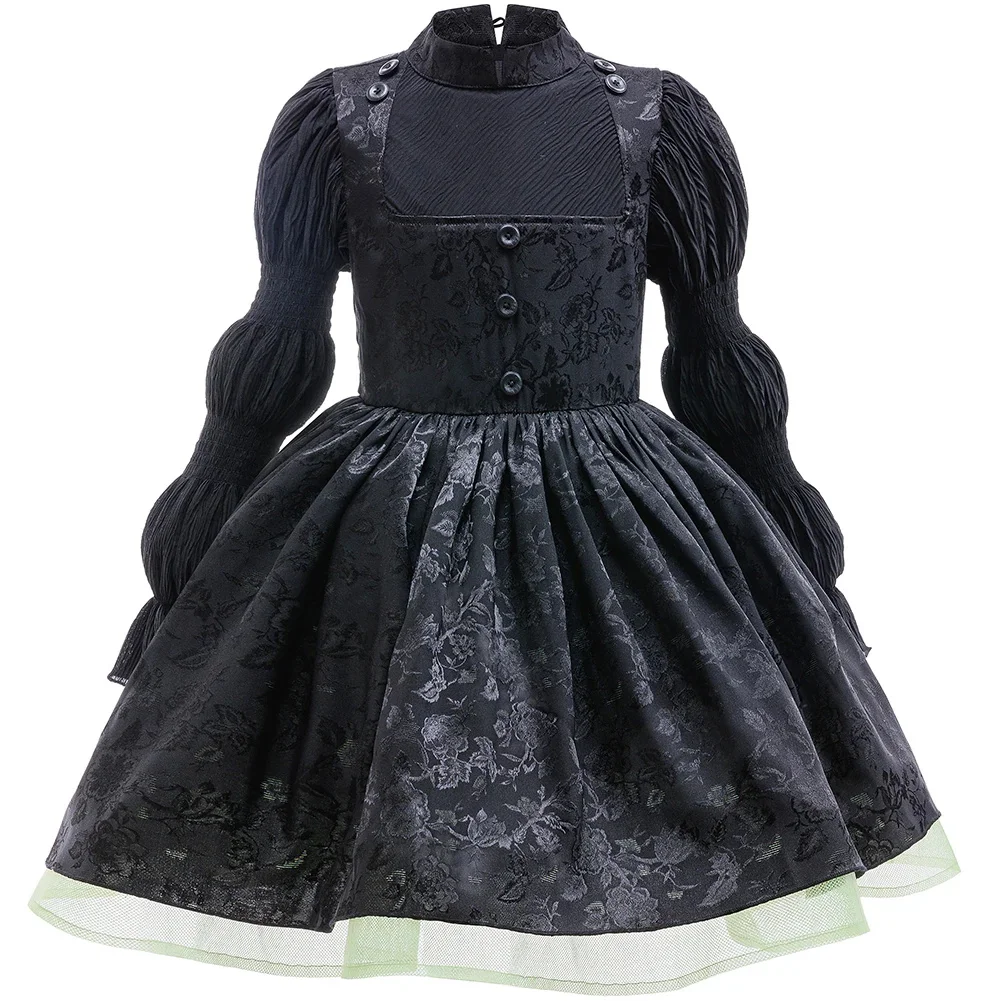 

Fashion Embroidery Flower Black Girl Princess Dress Halloween Carnival Wicked Witch Cosplay Costume Girls Party Dresses Outfits