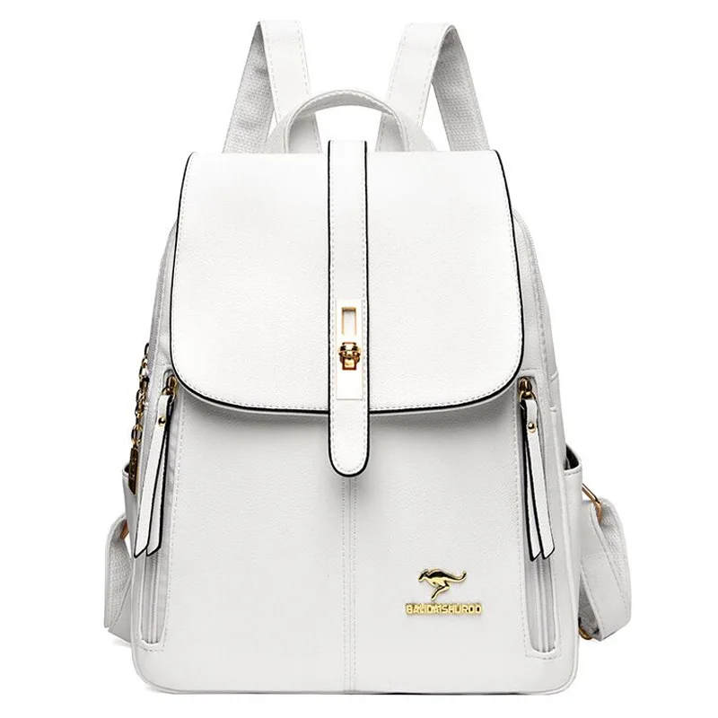 2024 Women Leather Backpacks Fashion White Shoulder Bags Female Backpack Ladies Travel Backpack School Bags for Girls Mochila