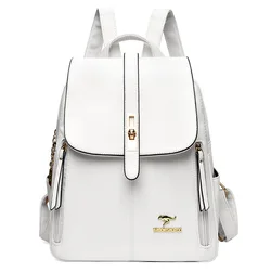 Mochila de cuero para mujer, morral de hombro blanco, de viaje, escolar, a la moda, 2024