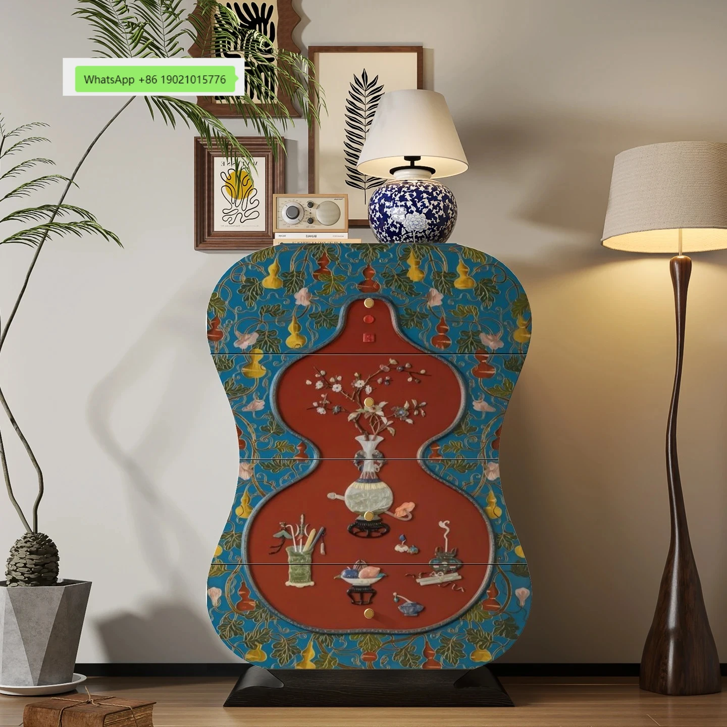 ZYY Chinese solid wood four-chest cabinet, side cabinet next to the sofa, retro storage cabinet in the living room