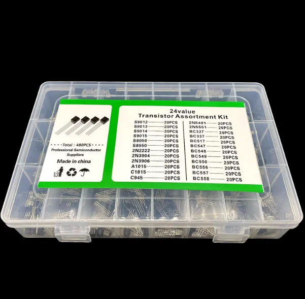 Complete Set of 24 Types of PNP/NPN Silicon Transistors (HF/LF, Low-power, Current-amplifying & Switching) - 480 Pieces Total