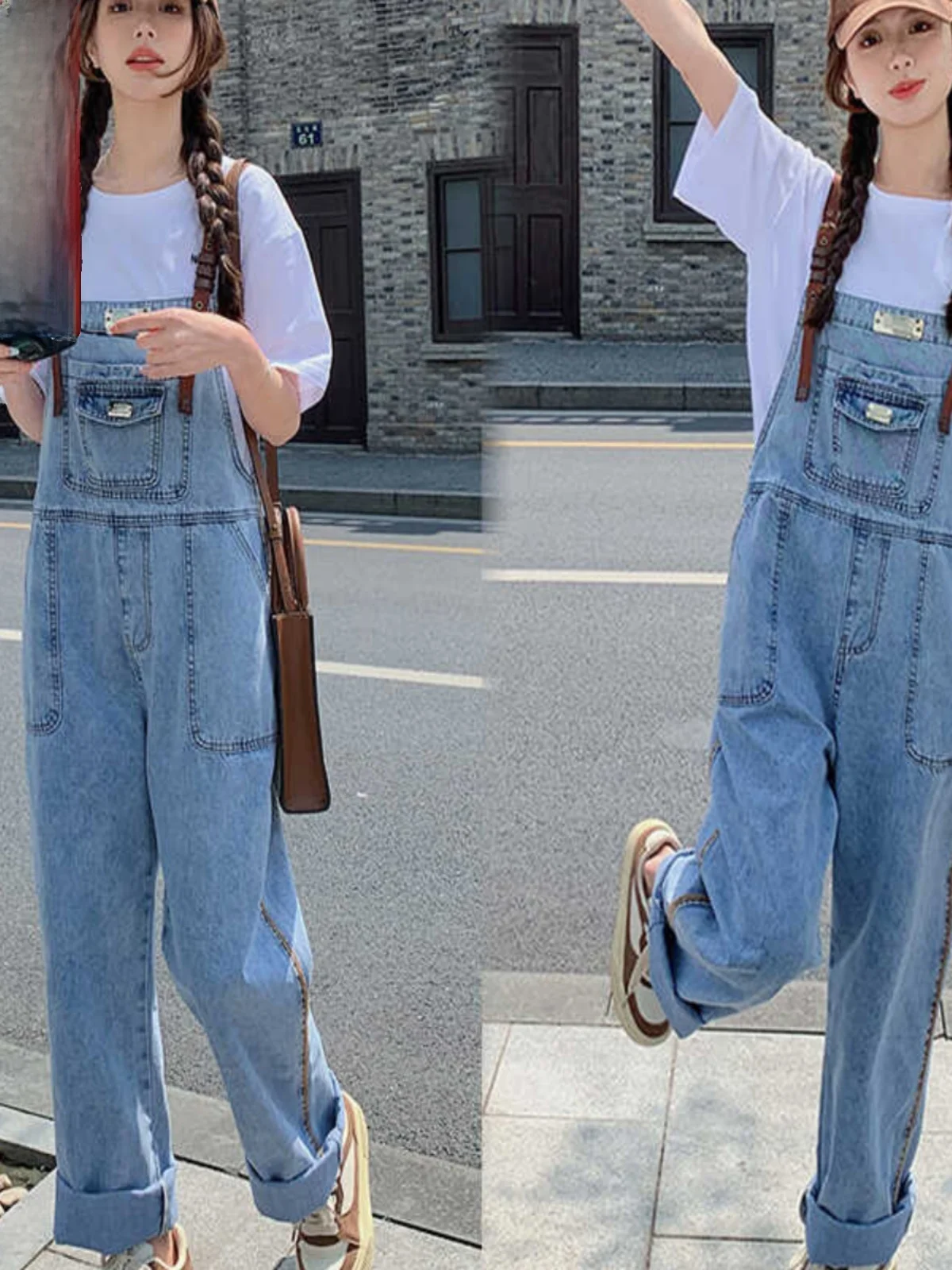 

Casual Vintage Workwear Design Korean Sle Summer Wide Leg Jeans Overalls Slimming Pants Women's Denim Rer Casual Outfit