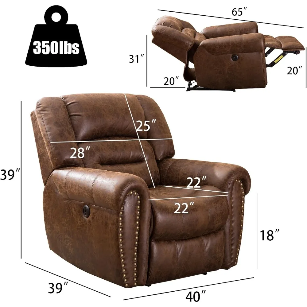 Fauteuil inclinable électrique avec cuir reconstitué respirant, canapé simple classique, siège inclinable pour cinéma maison avec port USB