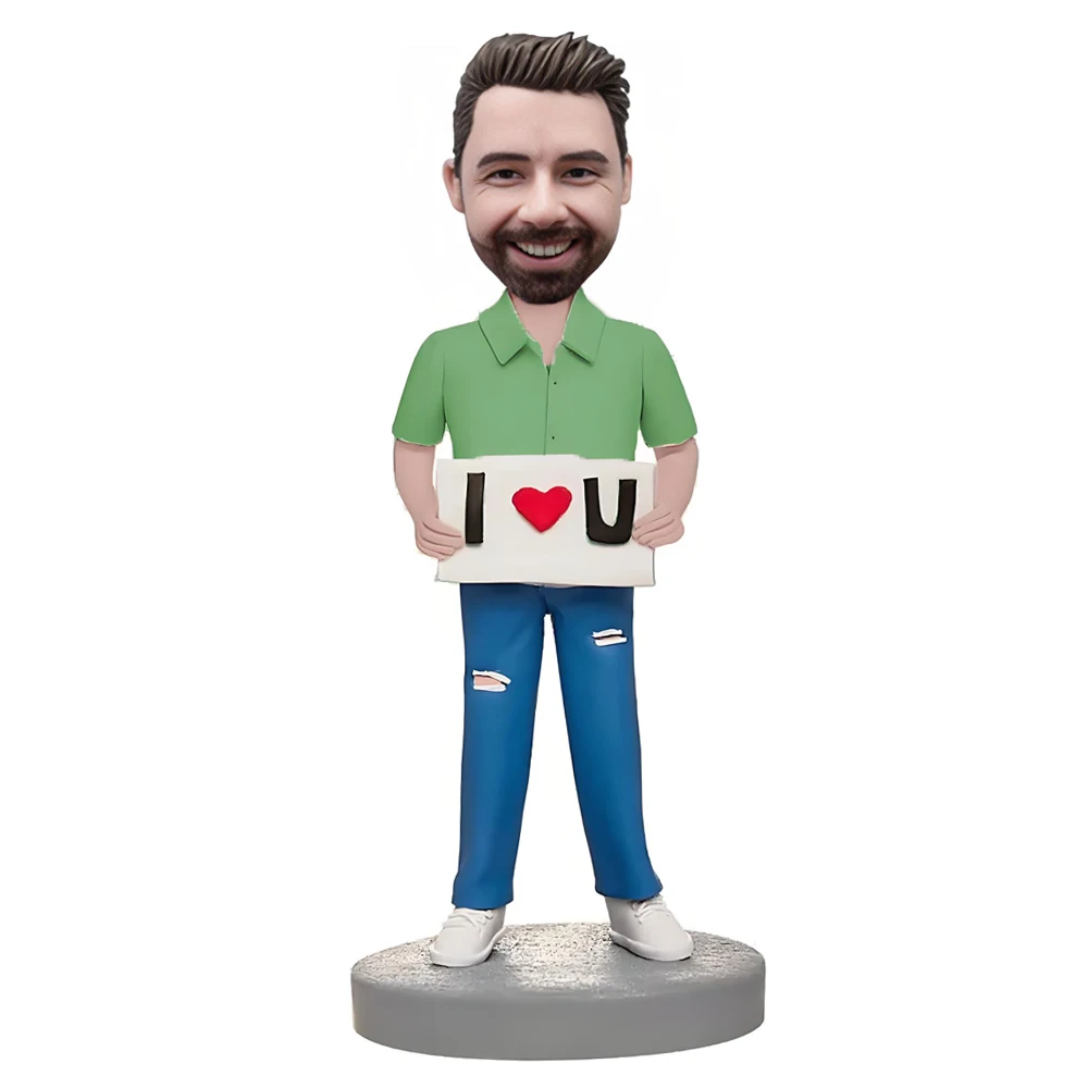 Personalized Bobblehead Figure with I Love You Sign,Custom Valentine's Day Gift,Desk Decoration,Cake Topper,Based on Your Photo