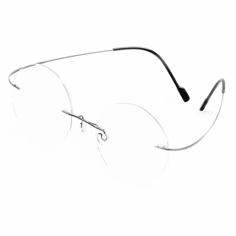 Vintage Round Memory Titanium Rimless Flexible Eyeglass Frames Myopia Men Women Glasses Spectacles Rx able Super Light