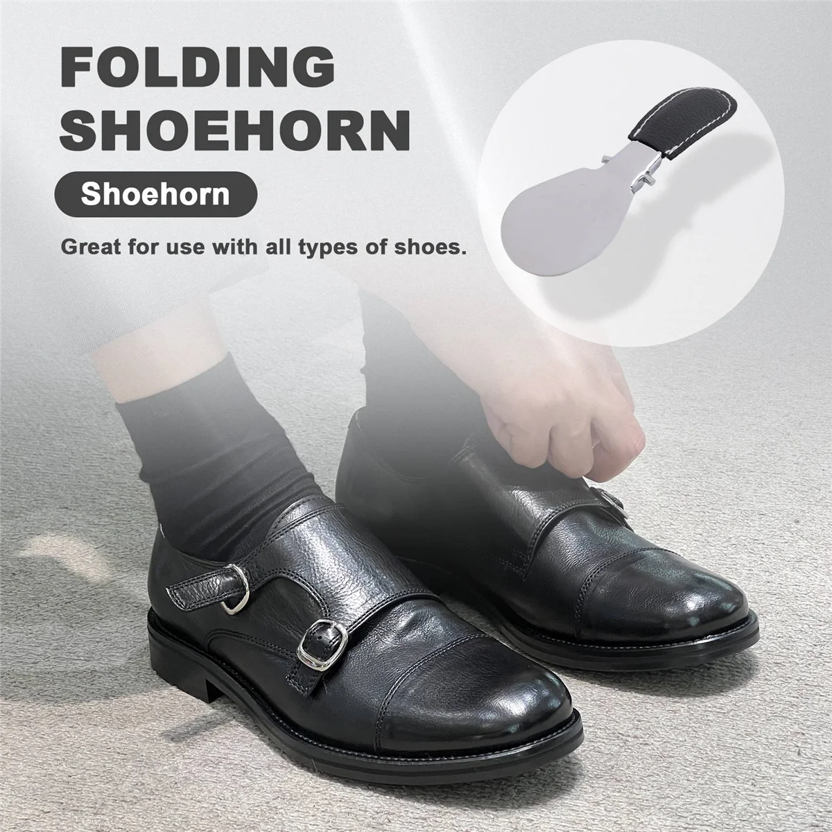 ABQR 12*3.8cm Professional Foldable Stainless Steel Shoe Horn Long Shoespooner Spoon