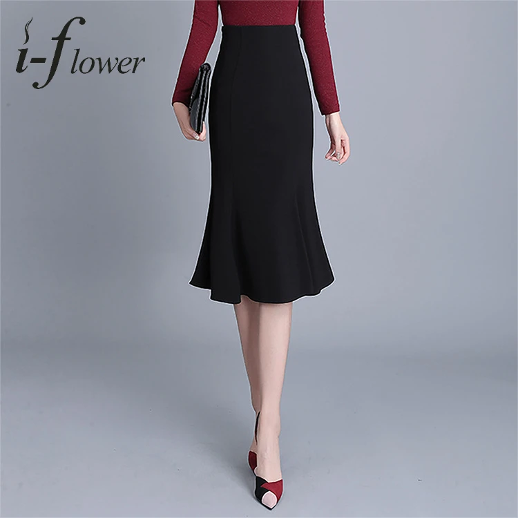 

Women's Elastic High-Waist Long Skirt, Elegant Cotton Ruffles Skirts, Trumpet or Memaid, Office Lady, Fashion, Summer